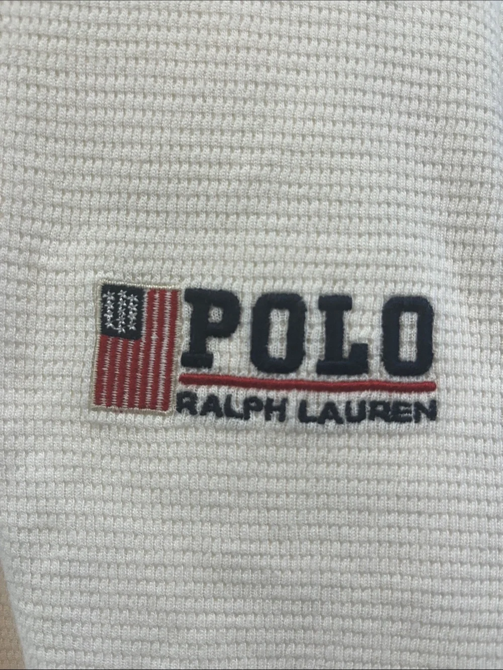 Polo by Ralph Lauren White and Navy Long Sleeve Colorblock Crewneck Sleepwear